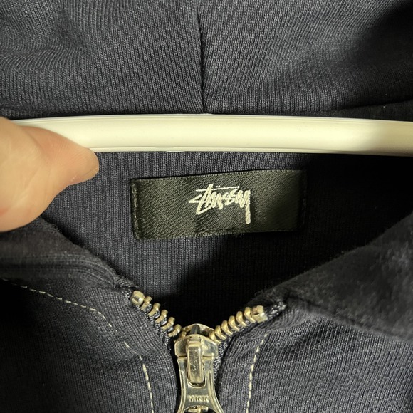 Stussy Hoodie Mens Large Navy Blue Full Zip Fleece Workgear Portugal Sweatshirt - Picture 5 of 9